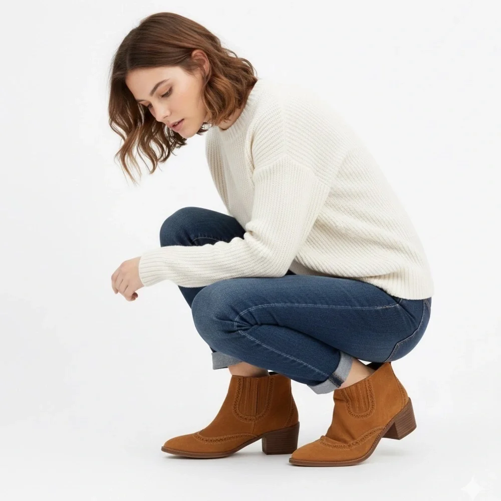 Madewell Suede Leather The Grayson Brogue Chelsea Boot Size 7.5